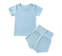 Kids Silk Pyjamas Floral Pajamas Set for Comfortable Elegant T-Shirt and Pants 2 Pieces Soft Lounge Sets Short Sleeve Sleepwear Children Outfit Toddler Clothes Light Blue