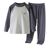 Kids Silk Pyjamas Sets Girls Boys Long Sleeve Casual Satin JS Sets Cotton Silky Warm Plush Tops Bottoms Soft 2 Pcs Nightwear Children Fall Sleepwear Outfits (Grey, 13-15 Years)
