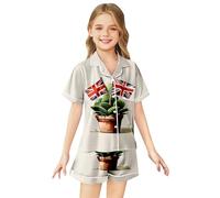 Kids Silk Pyjamas Union Jack Girls Pyjamas Girls Boys Short Sleeve Satin PJs Sets Button-Down Silky Nightwear British National Flag Printed Children Sleepwear Breathable Soft Loungewear Teens 2-13