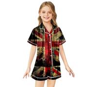 Kids Silk Pyjamas Union Jack Girls Pyjamas Girls Boys Short Sleeve Satin PJs Sets Button-Down Silky Nightwear British National Flag Printed Children Sleepwear Breathable Soft Loungewear Teens 2-13