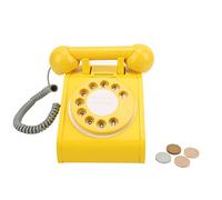 Kids Simulation Telephone Pink Old Fashioned Rotatable Dial Telephone Retro Design Wooden Simulation Retro Dial Phone Toy for Children Early Learning Playtime (Yellow)