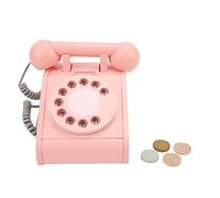 Kids Simulation Telephone Pink Old Fashioned Rotatable Dial Telephone Retro Design Wooden Simulation Retro Dial Phone Toy for Children Early Learning Playtime (Pink)