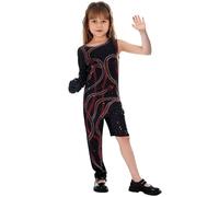 Kids Singer Eras Concert Costume Onesie Girls Superstar Black Glitter Jumpsuit Tour Reputation Pop Stage Bodysuit for Birthday Party Role Play Performance