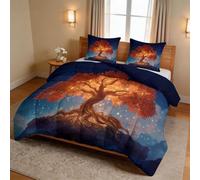 Kids Single Coverless Duvet 7.5 Tog, Soft Warm Coverless Duvet for All Seasons - Romantic Glowing Tree Of Life In Nebula Quilt - Comfort Washable Comforter 135 x 200 cm with 2 Pillowcases, Blue