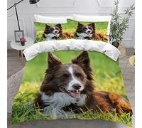 Kids Single Duvet Cover Set Girls Boys Border Collie green Bedding Set 3D Printed Bedding Single Bed Super Breathable Hypoallergenic Teens Duvet Cover Set Dog