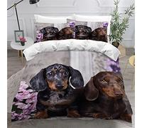 Kids Single Duvet Cover Set Girls Boys Dax hound pink flowers Bedding Set 3D Printed Bedding Single Bed Super Breathable Hypoallergenic Teens Duvet Cover Set Dog