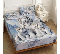 Kids Single Fitted Sheet Snow Mountain White Tiger 90 x 190 cm 25cm Deep Pocket Soft Microfiber Fade Resistant Printed Bottom Sheet White Tiger Bedding