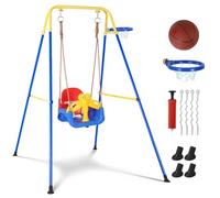 Kids Single Seat Swing, Durable PP Seat with Galvanized Steel Pipe Frame, Safe Outdoor Backyard Swing Set for Children, Weather-Resistant, Easy to Install, Stable and Comfortable Toddler Swing Chair