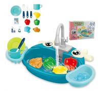 Kids Sink with Running Water, Frog Play Kitchen Sink Toy with 180° Rotating Faucet & Automatic Water Cycle, Pretend Play Food & Accessories, Educational STEM Gift for Toddlers Boys Girls Age 3+