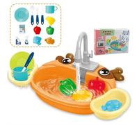 Kids Sink with Running Water, Kitchen Sink Toys, Plastic Frog Play Sinks with 180° Rotating Faucet, Pool Floating Fishing Toys for Water Play, Kids Role Plays Dishwasher Toy