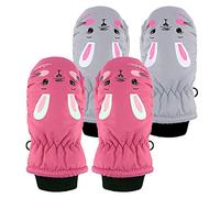 Kids Ski Gloves 2 Pairs Winter Warm Windproof Snow Mittens Cold Weather Cartoon Glove Snow Ski Toddler Mitten Stretch Waterproof Kid Glove for Children 2-14 Years Outdoor