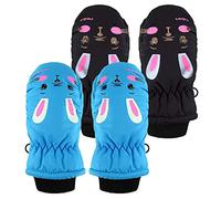 Kids Ski Gloves 2 Pairs Winter Warm Windproof Snow Mittens Cold Weather Cartoon Glove Snow Ski Toddler Mitten Stretch Waterproof Kid Glove for Children 2-14 Years Outdoor