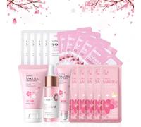 Kids Skin Care Products Skincare for Kids Sakura Skincare Set - Face Cream Serum Eye Serum Sleep Mask Face Mask Mud Mask- Moisturizing Brightening Sakura Pamper Sets for Teenage Girls