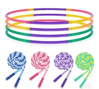 Kids Skipping Rope and Hula Hoop Set 8 Pcs, 4 Adjustable Jump Ropes & 4 Detachable Weighted Hoops for Exercise, Outdoor Fitness Toys, Develop Motor Skills, Ideal Birthday for Boys Girls