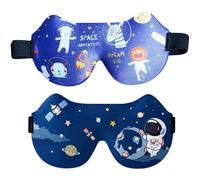 Kids Sleep Mask 2 Pack, 3D Blackout Sleeping Masks for Children with Elastic Headband, Soft Eye Mask for Travel, Napping, Side Sleepers, Boys Girls, Cartoon Pattern, Washable (Blue*2)