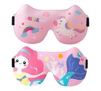 Kids Sleep Mask 2 Pack, 3D Blackout Sleeping Masks for Children with Elastic Headband, Soft Eye Mask for Travel, Napping, Side Sleepers, Boys Girls, Cartoon Pattern, Washable (Pink*2)