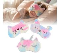 Kids Sleep Mask 3 Pack, Cute 3D Animal Eye Masks for Sleeping, Soft Plush Rabbit Cat Blindfold, Breathable Travel Eye Cover for Girls Boys Women, Adjustable Night Eyeshade