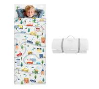 Kids Sleeping Bag-Pillow,Mat and Blanket Included-Comfy Nap Mat for Toddlers Boys,All-In-One Sleepover Bag for Travel Nursery,Gift for Birthday Christmas,Road Car