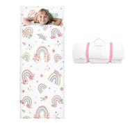 Kids Sleeping Bag-Pillow,Mat and Blanket Included-Comfy Nap Mat for Toddlers Girls,All-In-One Sleepover Bag for Travel Nursery,Gift for Birthday Christmas,Boho Rainbow