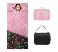 Kids Sleeping Bag with Pillow,Glow in The Dark Nap Mat for Toddlers Girls,Large & Comfy Plush Slumber Bag for Sleepovers Camping Travel,Pink Heart