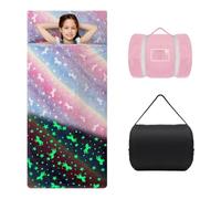 Kids Sleeping Bag with Pillow,Glow in The Dark Nap Mat for Toddlers Girls,Large & Comfy Plush Slumber Bag for Sleepovers Camping Travel,Unicorn