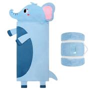 Kids Sleeping Bag with Pillow,Nap Mat for Toddler Boys Girls,Warm Plush Elephant Toddler Slumber Bag 170x70cm,Roll Up Large Kids Sleeping Mat with Double Zip for Bedroom Daycare Kindergarten,Blue