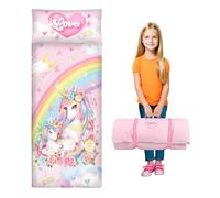 Kids Sleeping Bag with Pillow,Nap Mat for Toddlers Boys Girls, Warm Toddler Slumber Bag 150x60cm, Roll Up Kids Sleeping Mat with Double Zip for Bedroom Daycare Kindergarten,Unicorn