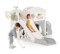 Kids Slide, 10-in-1 Toddler Slide with Christmas Elk Motif, Toddler Slide with Golf Set, Baby Slide, Playground Equipment, Indoor and Outdoor Freestanding Baby Slide