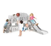 Kids Slide 8 In 1, Large Toddler Slide Playground Outdoor & Indoor With Basketball Hoop, Climber, Telescope, Tunnel and Storage Space, Freestanding Slides for Age 1-3