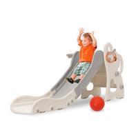 Kids Slide, Freestanding Baby Slide With Basketball Hoop and Ring Toss, Foldable Kids Slide for Baby Toddlers Indoor and Outdoor Play Equipment