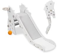 Kids Slide, Freestanding Toddlers Slide With Basketball Hoop and Ring Toss, Toddler Climber, Foldable Baby Slide Playground Equipment for Indoor and Outdoor Play