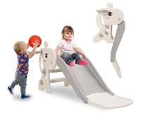 Kids Slide, Freestanding Toddlers Slide With Basketball Hoop and Ring Toss, Toddler Climber, Foldable Baby Slide Playground Equipment for Indoor and Outdoor Play