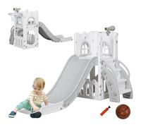 Kids Slide Grey/White HDPE+PP 92x177x70cm 4-in-1 Indoor Play for 1-3yrs &hoop XL