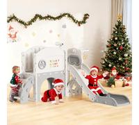 Kids Slide,Indoor Thickened Widened toddler slide with basketball hoop, climbing frame for the garden,storage space slide ((Huggy Bear Slide - Six-in-One - Beige Grey))