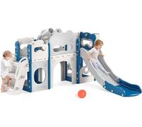 Kids Slide, large toddler slide with basketball hoop, climbing frame for the garden, telescope, storage space, slide, ((7 in 1 Naughty Bear Combination Slide -Blue Gray))