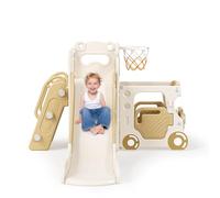 Kids Slide, large toddler slide with basketball hoop, climbing frame for the garden, telescope, storage space, slide, extra long slide 170cm (Car head single slide)