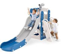 Kids Slide, large toddler slide with basketball hoop, climbing frame for the garden, telescope, storage space, slide, extra long slide 170cm (5 in 1 Naughty Bear Combination Slide)