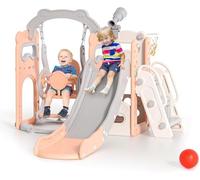 Kids Slide, large toddler slide with basketball hoop, climbing frame for the garden, telescope, storage space, slide, ((6 in 1 Naughty Bear Combination Slide))