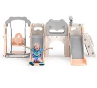 Kids Slide, large toddler slide with basketball hoop, climbing frame for the garden, telescope, storage space, slide, ((8 in 1 Naughty Bear Combination))