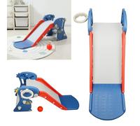 Kids Slide with Basketball Hoop - Baby Slide & Climber Playset, Foldable Indoor Outdoor Dinosaur Toddler Slide for Ages 1-3, Safe Children‘s Garden Slide with Ball & Extended Runout, Easy Assembly