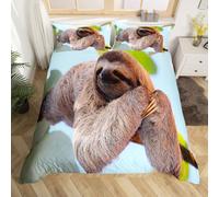 Kids Sloth Duvet Cover Cute Animal Pattern Bedding Set 3D Wild Sloth Comforter Cover for Boys Girls Children Bedroom Decor Wildlife Pattern Bedspread Cover Junior/Cot Bed Size With 1 Pillow Case