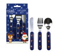 Kids Small Christmas Cutlery Set Santa Reindeer Cute Knife Fork Spoon