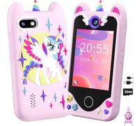 Kids Smart Phone for Girls Gifts - Toddler Christmas Birthday Gift for Age 3 4 5 6 Year Old, Kids Mobile Phone Toy with Touchscreen, Dual Cameras, Learning, Music Player, Games with 32 GB Card (pink)