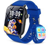 Kids Smart Watch with HD Touch Screen, IP68 Waterproof, Smart Watch for Kids with Puzzle Games, Step Counter, Heart Rate, Sleep Monitor, Flashlight, Music Player,Gift for Boys 8-12 (Black and Blue)