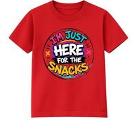 Kids Snacks T-Shirt I'm Just Here for The Snacks Funny Food Slogan Top Boys Girls Graffiti Print Childrens Party Tee