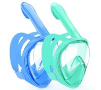 Kids Snorkel Mask Full Face, Snorkeling Gear for Kids 2-14 with Camera Mount, 180 Degree Panoramic View Snorkeling Set Anti-Fog Anti-Leak (Blue+Cyan)