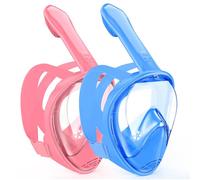 Kids Snorkel Mask Full Face, Snorkeling Gear for Kids 3-14 with Camera Mount, 180 Degree Panoramic View Snorkeling Set Anti-Fog Anti-Leak (Blue Pink)
