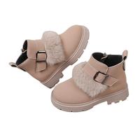 Kids Snow Boots Flower Solid Color Fleece Lining Plush Boots Thickened Outdoor Soft Soled Shoes Comfortable Flat Warm Winter Wide Fit Footwear Loose Leather Shoes