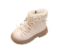 Kids Snow Boots Soft Sole Solid Color Comfortable Flat Shoes Princess Leather Bow Flower Shoes Wide Fit Anti-Slip Outdoor Breathable Footwear Walking Ankle Boots for Wedding Party