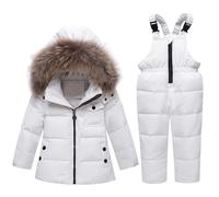 Kids Snowsuit, Girls Ski Suits Children's Snowsuit 2-Piece Winter Jacket and Snow Pants Outfits Set Children Lightweight Outfit Set Childrens Snow Suits Ski Jacket White